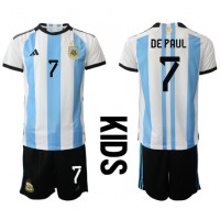 Argentina Rodrigo de Paul #7 Hjemme Trøje Børn VM 2022 Kortærmet (+ Korte bukser)